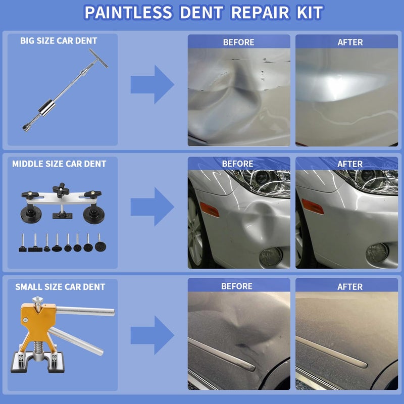 ROADGIVE 97PCS Auto Body Dent Repair Tool Kit  Paint-Friendly Dent Repair Kit with Golden Lifter  Slide Hammer T-bar Dent Puller  Bridge Puller  Suction Cup and Glue Gun for Car Dent Remove Tools Kit - Image 3